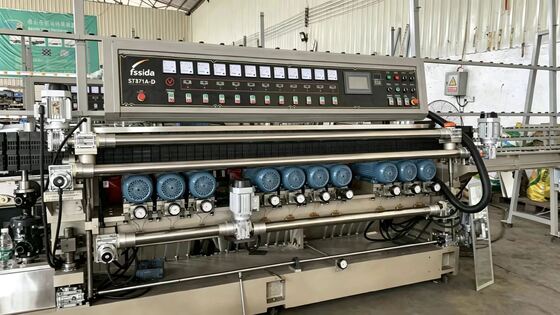 Heavy Duty High Precision Glass Straight Line Beveling Machine 25KW 11 Motors