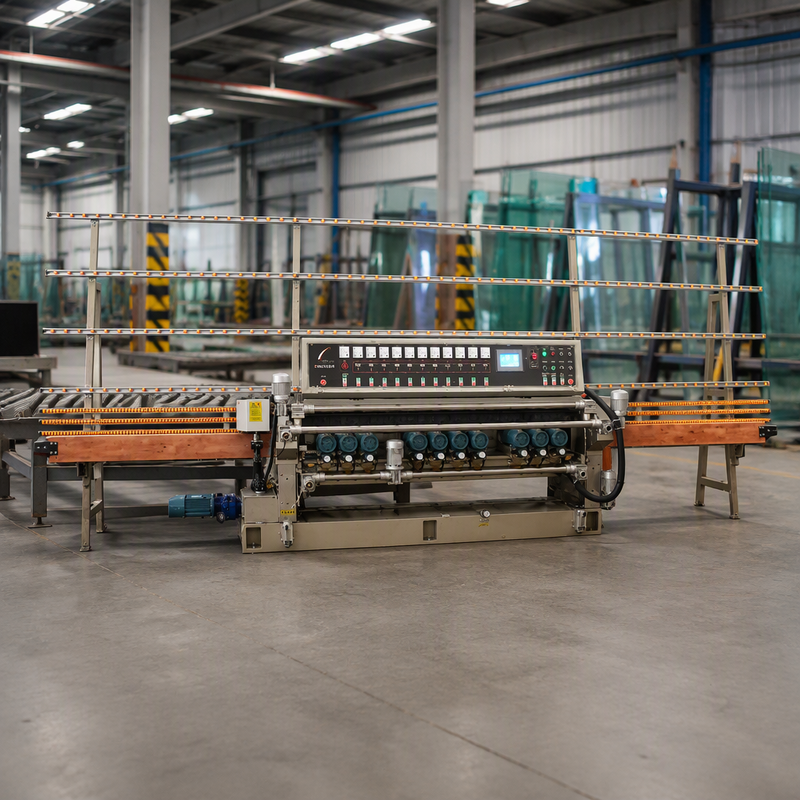 11 Motors  Glass Mirror Straight Line Edge Beveling Machine With PLC With Lifting