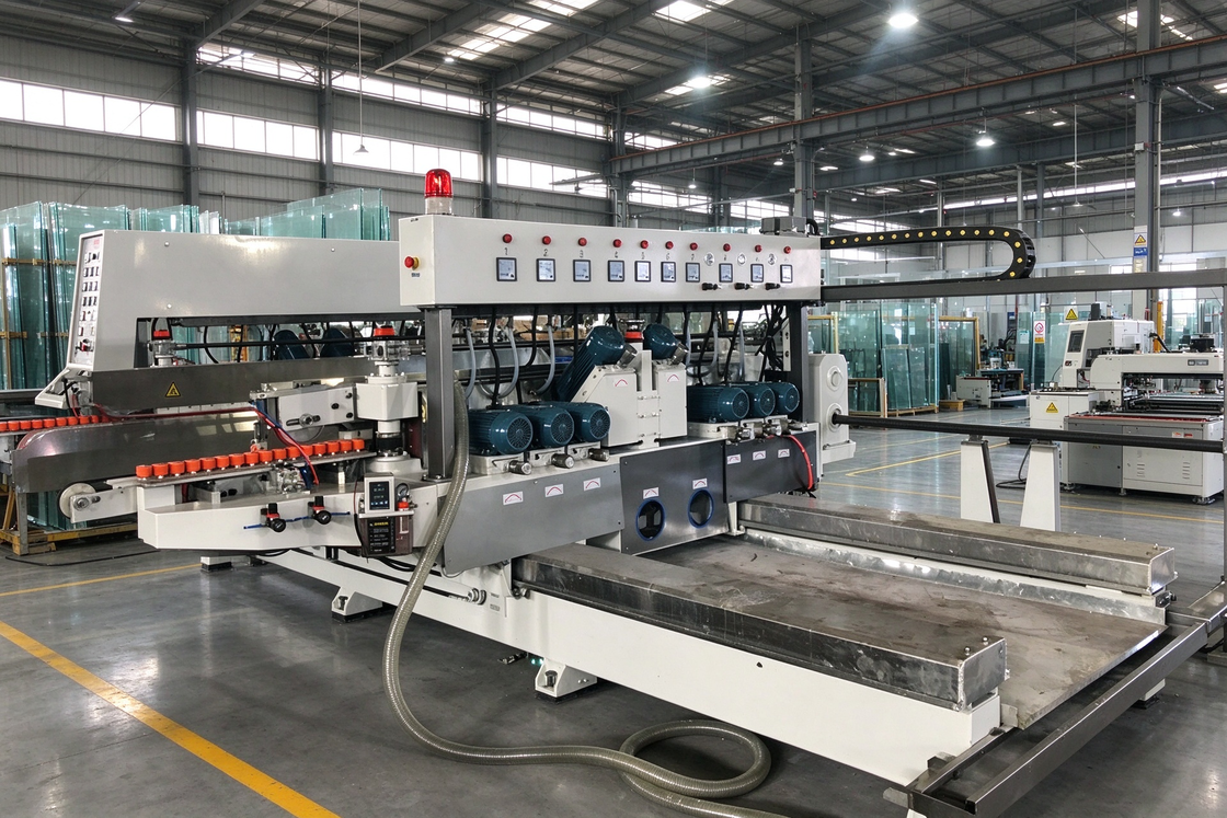 SB ‑ 2425 Glass Double Edging Machine 24 Spindles 4‑26mm Glass Thickness 45° Chamfering